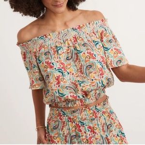 Marine Layer Nora Smocked Top Multi Paisley